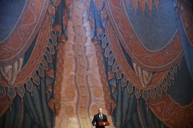 Russian President Vladimir Putin delivers a speech during the Grand Gala Concert at Mariinsky Theatre in St. Petersburg, May 2, 2013. (Photo by Anatoly Maltsev/Reuters)