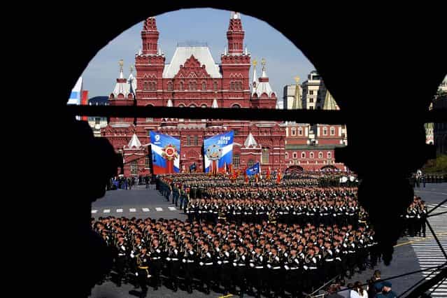Russian soldiers march along Red Square during the Victory Day parade on May 9. (Photo by Ivan Sekretarev/Associated Press)