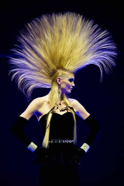 A model shows a creation by [Bertram K & Haute Coiffure Francaise by L'Oreal Professionnel], at the coiffeur show [Hair Days] in Zurich, Switzerland, Monday May 27, 2013. (Photo by Ennio Leanza/AP Photo/Keystone)