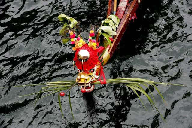 The front of one of the dragon boats, during the Aberdeen Dragon Boat Races in Hong Kong. (Photo by Jessica Hromas/Getty Images)