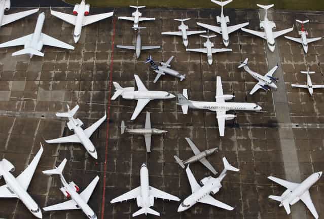 An aerial view of the 50th Paris Air Show at Le Bourget airport, north of Paris, Wednesday, June 19, 2013. (Photo by Francois Mori/AP Photo)