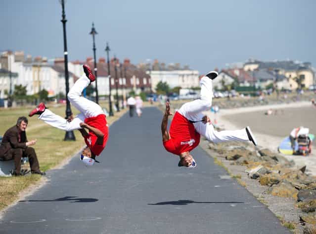 New York Hip Hop dancers from B- Xtreme are Ready and Cube show off some hip hop moves as they help launch the Laya Healthcare Street Performance World Championship at Sandymount Dublin. (Photo by Leon Farrell/Photocall Ireland)