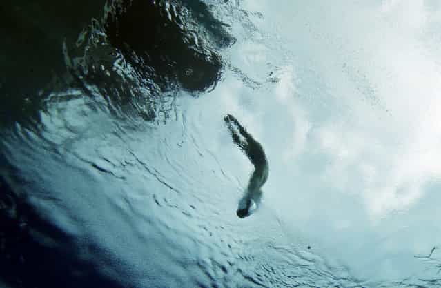 A diver trains on the 3-meter springboard at the FINA Swimming World Championships in Barcelona, Spain, Friday, July 19, 2013. Competition begins Saturday. (Photo by David J. Phillip/AP Photo)