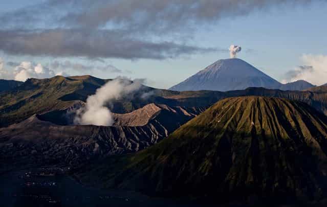 Mount Bromo, Mount Semeru and Mount Batok, the location of the Tenggerese villages where the Tenggerese Hindu Yadnya Kasada Festival is held, are seen in Bromo Tengger Semeru National Park, on July 23, 2013. (Photo by Ulet Ifansasti/Getty Images)