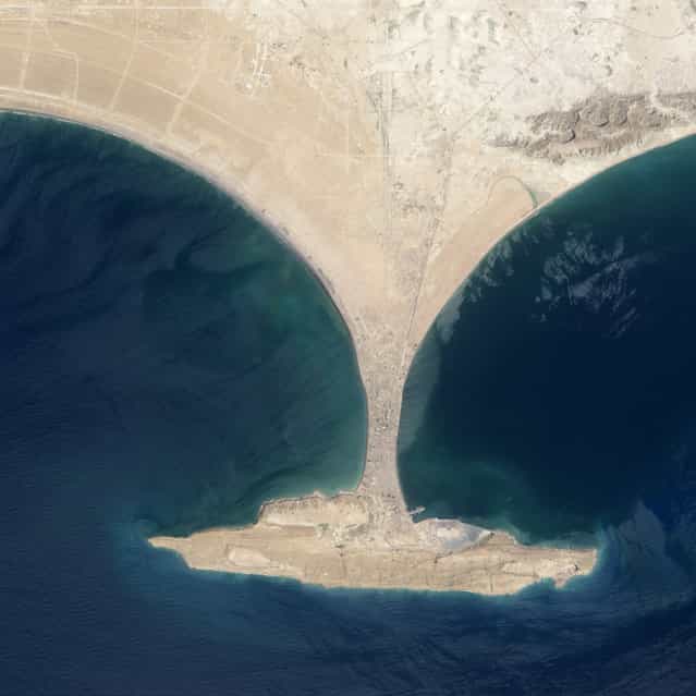 An image of the area before the earthquake struck and created the new island. (Photo by NASA)