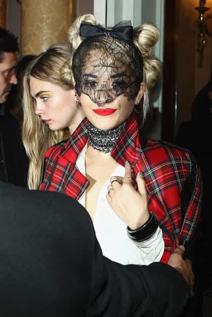 Rita Ora and Cara Delevingne leave the [Mademoiselle C] cocktail party at Pavillon Ledoyen on October 1, 2013 in Paris, France. (Photo by Julien M. Hekimian/Getty Images)