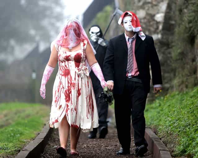 A Zombie bride and groom get ready for a Zombie Wedding during Youghaloween Spooktacular which will be held in Youghal between October 25th and 27th. (Photo by John Hennessy)