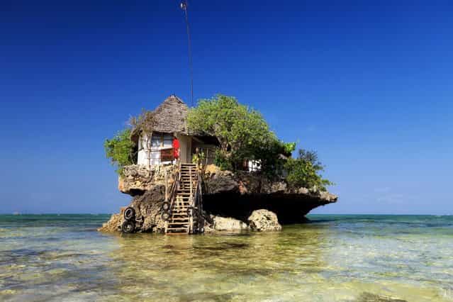 High tide a the rock restaurant, located in Zanzibar, on Oktober 17, 2013. (Photo by HotSpot Media)