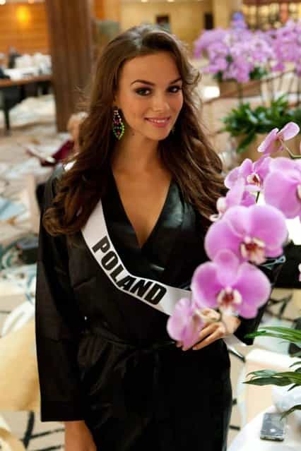 A handout picture provided by the Miss Universe Organization on 23 October 2013 shows Paulina Krupinska, Miss Poland 2013, posing at the Crowne Plaza Moscow World Trade Centre in Moscow, Russia, 23 October 2013. The 2013 Miss Universe Pageant will take place at the Crocus City Hall in Moscow on 09 November. (Photo by Darren Decker/EPA/Miss Universe Organization)