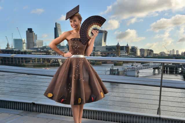 A mouth-watering new dress is the perfect outfit for sweet-toothed fashion lovers – because it's made using 50kg of chocolate. (Photo by Solent News & Photo Agency)