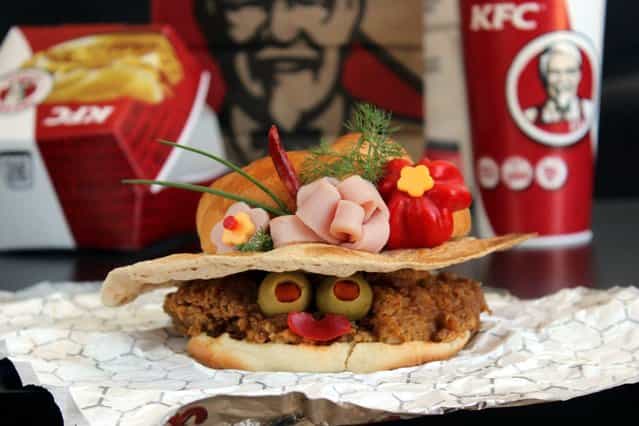 [Kasia Haupt's sandwich monsters: Kentucky Fried Chicken Derby]. (Photo by Kasia Haupt/Caters News)