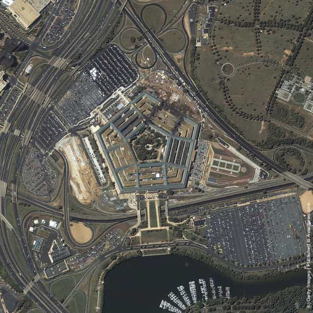 A satellite image of the Pentagon was taken at 11:46 a.m. EDT September 12, 2001 by the IKONOS satellite over Washington D.C.