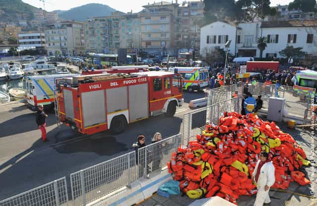 A general view of the scene on the island of Giglio, near to where the cruise ship Costa Concordia ran aground