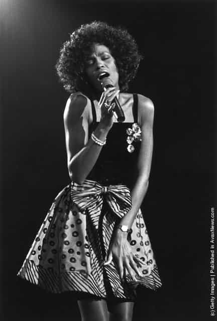American pop singer Whitney Houston performing, 1988