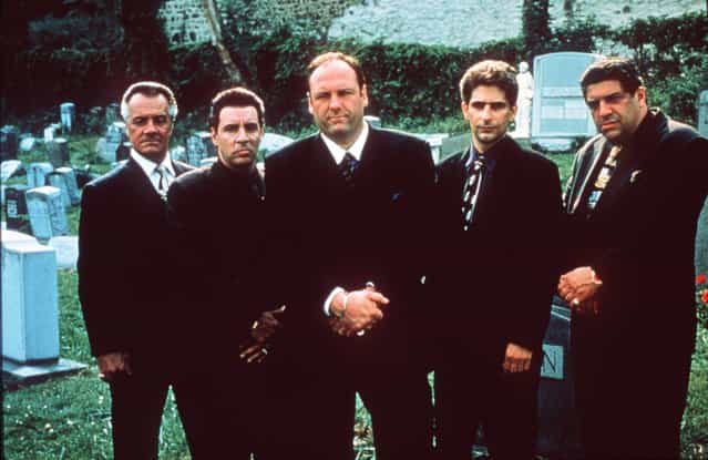 Vincent Pastore, from left, Steve Van Zandt, James Gandolfini, Michael Imperioli and Tony Sirico, shown in this undated file photo, star in the HBO drama series [The Sopranos]" The show received 16 Emmy nominations, including best drama series and best actor for Gandolfini. (Photo by Anthony Neste/AP Photo/HBO)