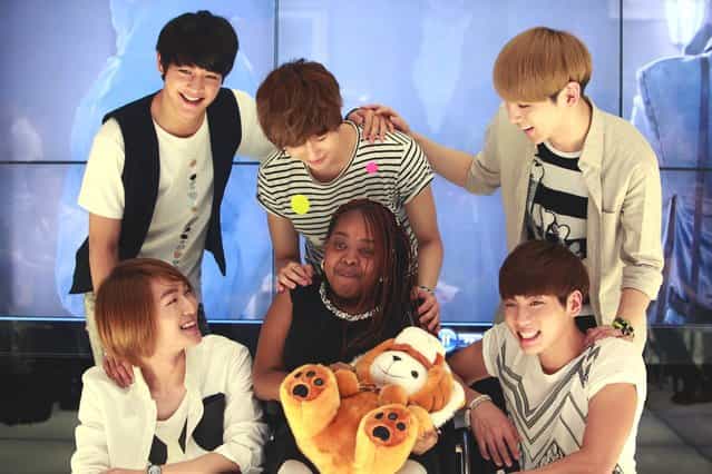 15-year old Terminally Ill American girl Donica Streling meets with members of SHINee (샤이니) at SM Entertainment head office on June 20, 2012 in Seoul, South Korea