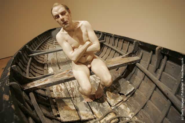 An exhibition piece entitled Man in a boat is seen ahead of the opening of the new Ron Mueck exhibition