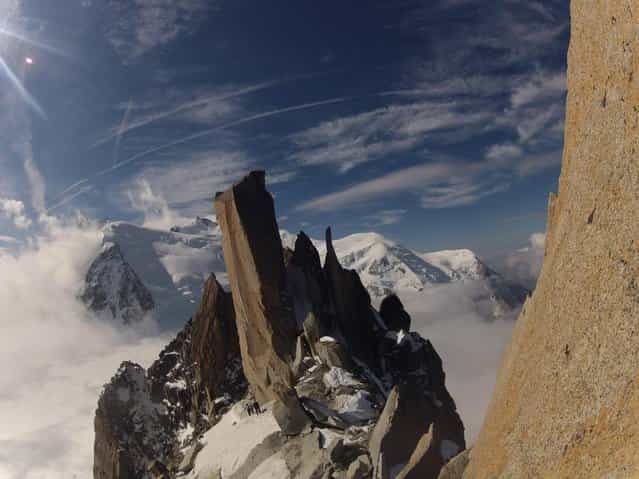 [Arête des Cosmiques by Dominik Schmeer. The view from Arête des Cosmiques to Mont Blanc]. (Photo by Dominik Schmeer)