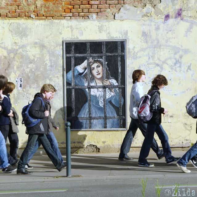 Charlotte Corday (Palimpseste). Paste-up. Acrylic & Oils on paper. RENNES. (Photo by Žilda)
