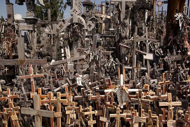 The Hill of Crosses is covered with about 200,000 religious symbols in all shapes and sizes, in wood and metal. (Photo by Richard Gardner/Rex USA)